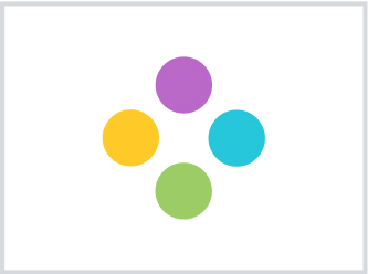A cluster of four dots in purple, blue, green, and yellow.